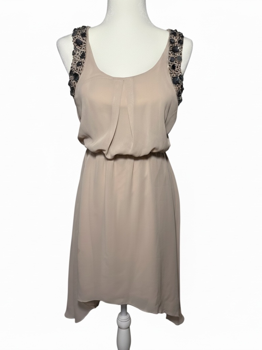 Embellished Strap Beige Chiffon Dress Sz Small